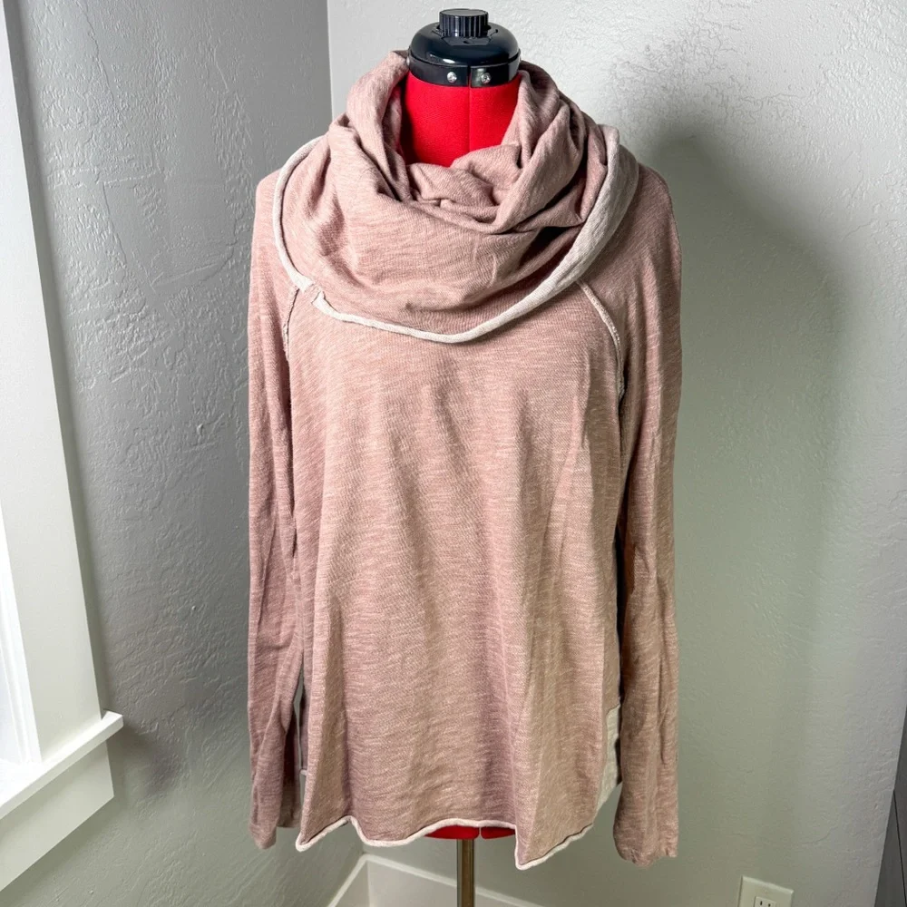 Free People FP Beach 100% Cotton Oversized Cowl Neck Long Sleeve Top Size XS